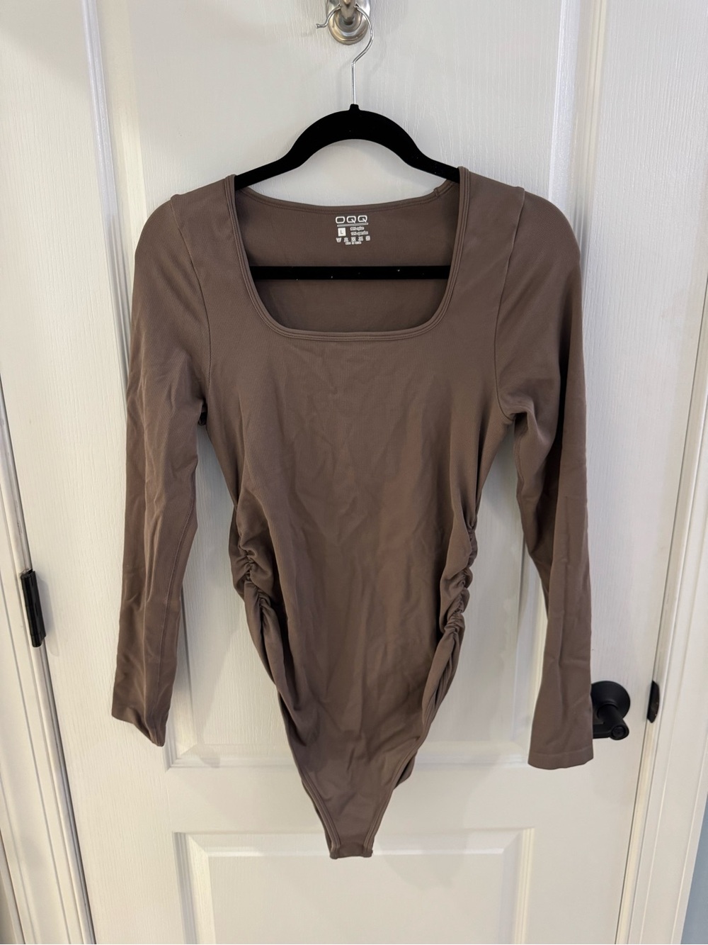 Long Sleeve Scoop Neck Bodysuit in Taupe by Unbranded